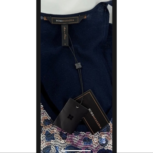 BCBG Maxazaria Womens Sz S Navy Blue Sequin Leopard Print Sweater Tank NEW - Picture 7 of 8